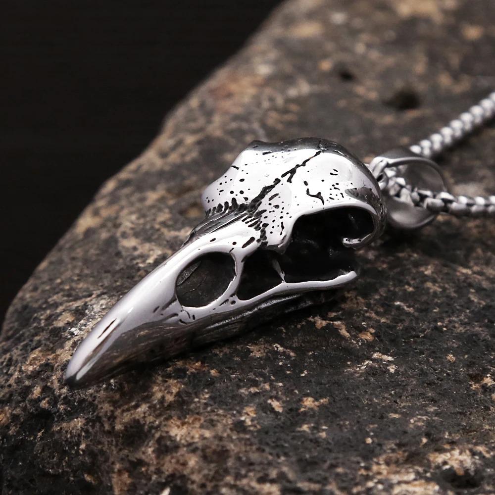 Kråkskalle Hänge Rostfritt Stål Halsband - Trendig Europeisk & Amerikansk Mode