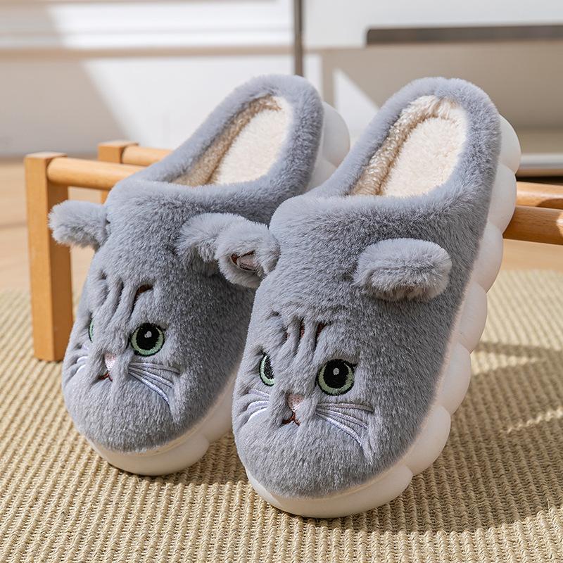 Cartoon kitten cotton slippers winter indoor home soft bottom non-slip piled warm plush slippers