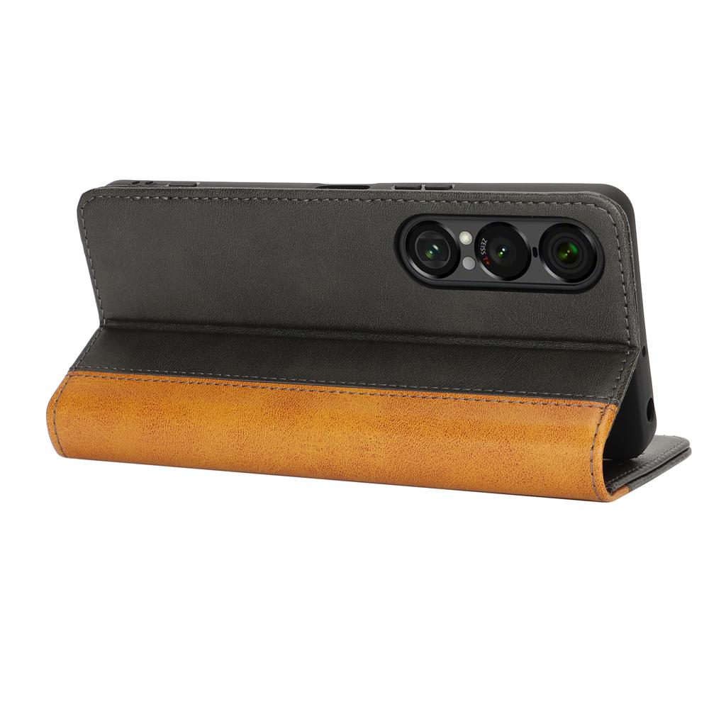 For Sony Xperia 1 VII Case Calf Texture 3 Card Slots Color Splicing Leather Phone Cover