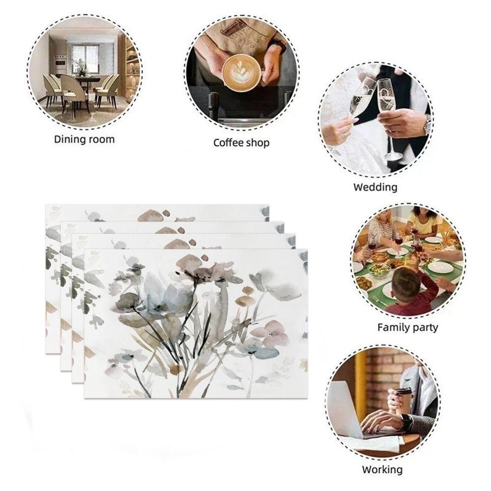 Bohemian Floral Placemats Delicate Daisy Rose Design Elegant Aesthetic Washable Table Mats for Dining Kitchen Tea Party Decor