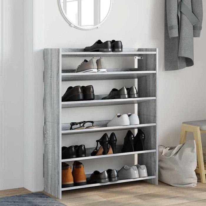 VidaXL Étagère à chaussures sonoma gris 80x25x100 cm bois d'ingénierie, rangement de chaussures, armoire de rangement de 859901