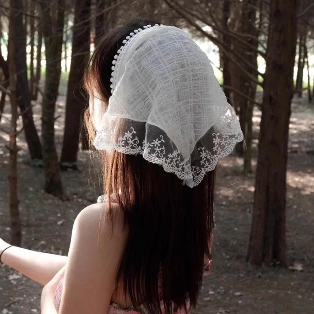 Retro Lace  Headband Print Hair Scarf  Triangle Headscarf  Hair Bands for Womens Girl Fashion Sweet Kerchief