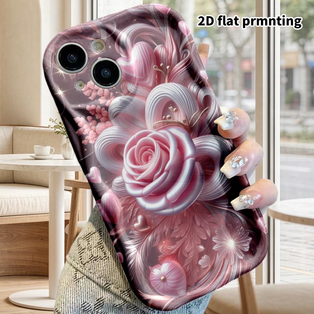 Phone Case: 2D Flat Design Suitable for iPhone 18 17 16 15 14 13 Pro, Couple Style, Pearl Rose, Christmas and Halloween Gift