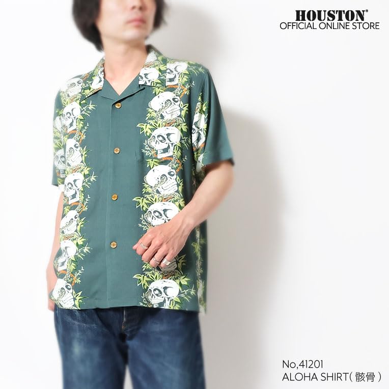 Houston 41201 ALOHA SHIRT Print Short Sleeve Hawaiian Size XL (Skeleton) All-Over Shirt, Black,