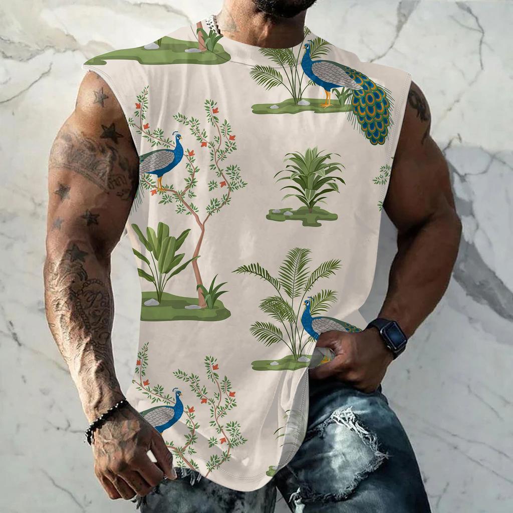Mens Summer Surf Beach Tank Top Large Size Casual Breathable Sleeveless Top Loose Print Tank Top Man Shirt