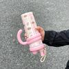 Cute Vacuum Thermos Bottle Double Wall Insulated Straw Tumbler Leakproof Tumbler with Handle Thermos for Car Camping Drinkware