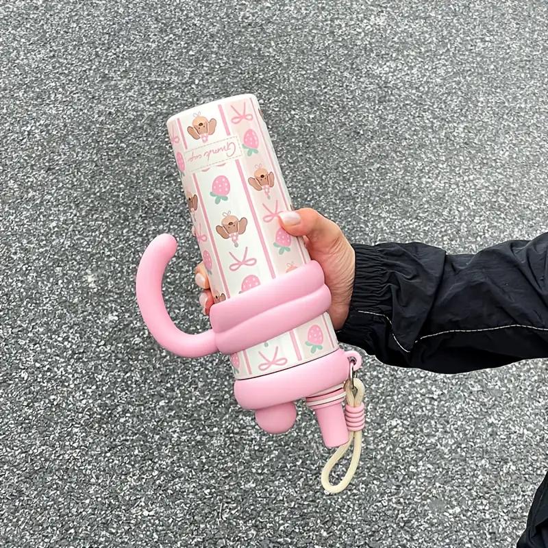 Cute Vacuum Thermos Bottle Double Wall Insulated Straw Tumbler Leakproof Tumbler with Handle Thermos for Car Camping Drinkware
