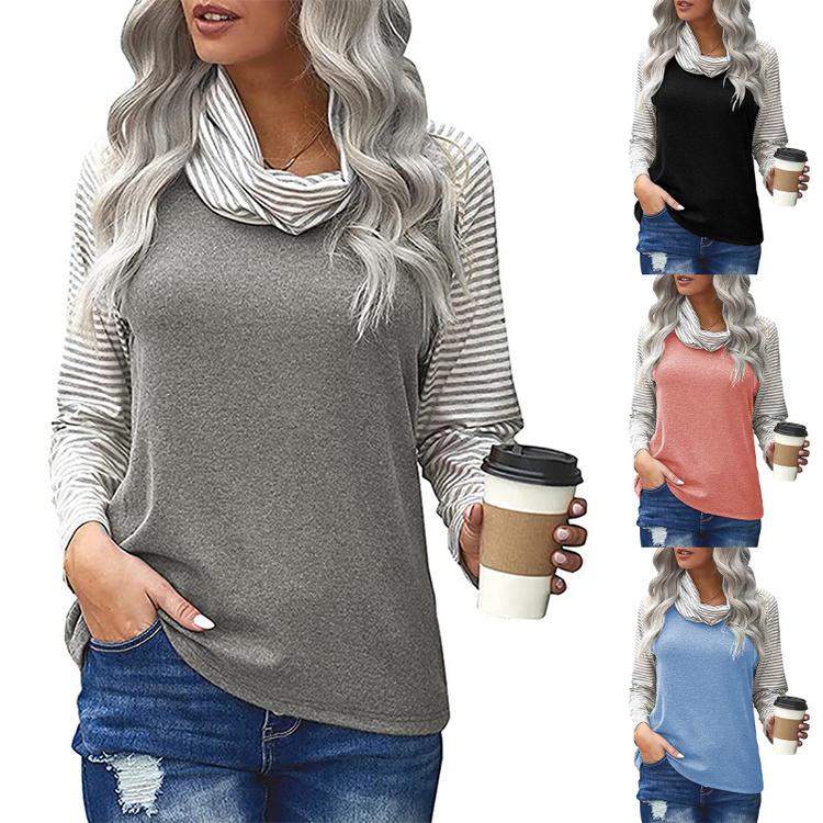 

Женский полосатый пуловер с цветными блоками в стиле пэчворк, женский осенний свитшот с длинными рукавами, свободный джемпер с высоким воротом, топы