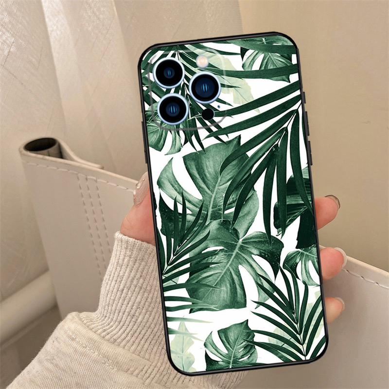 Tropical Leaf Pattern Phone Case For iPhone 16 15 14 13 11 12 17 Pro Max mini 15 16 Plus 16e 17 Air Cover Coque