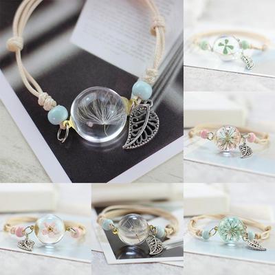 Dry Plant Specimen Bracelet Glass Ball Dandelion Gypsophila Girlfriends Gift