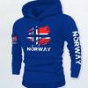 Męska bluza z kapturem w stylu vintage Street, ręcznie rysowana, postrzępiona flaga Norwegii, nadruk z literami, miękki polar, oversize, patriotyczna bluza