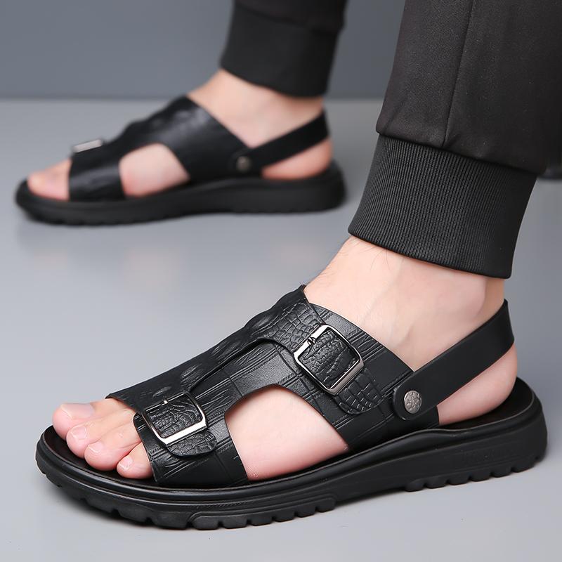 

Летняя Новая Мода Мужские Сандалии Узор Крокодила Патентованная Кожа Пляжные Шлепанцы Мужские Нескользящие Мягкие Удобные Уличные Туфли 38