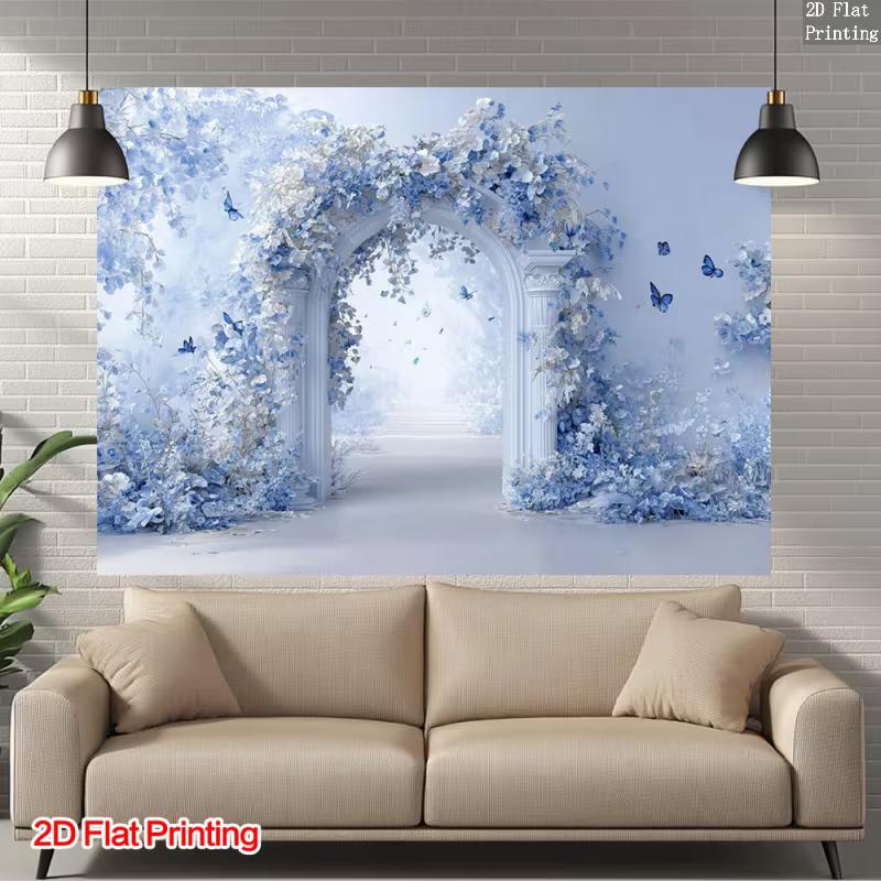 2D Blaue Blumenbogen Kulisse Hochzeitszeremonie Fotografie Hintergrund