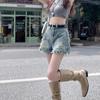 Vintage High Waisted Ripped Frayed Denim Shorts for Women Summer A Line Distressed American Retro Style
