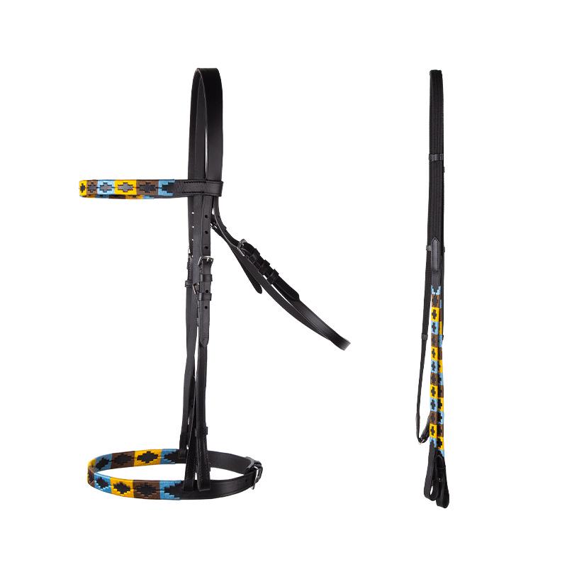 

European and American Fashion Leather Horse Snaffle Bridle with Metal Lead Rope 8218119 Equestrian Equipment. Extra Large Horse чорний