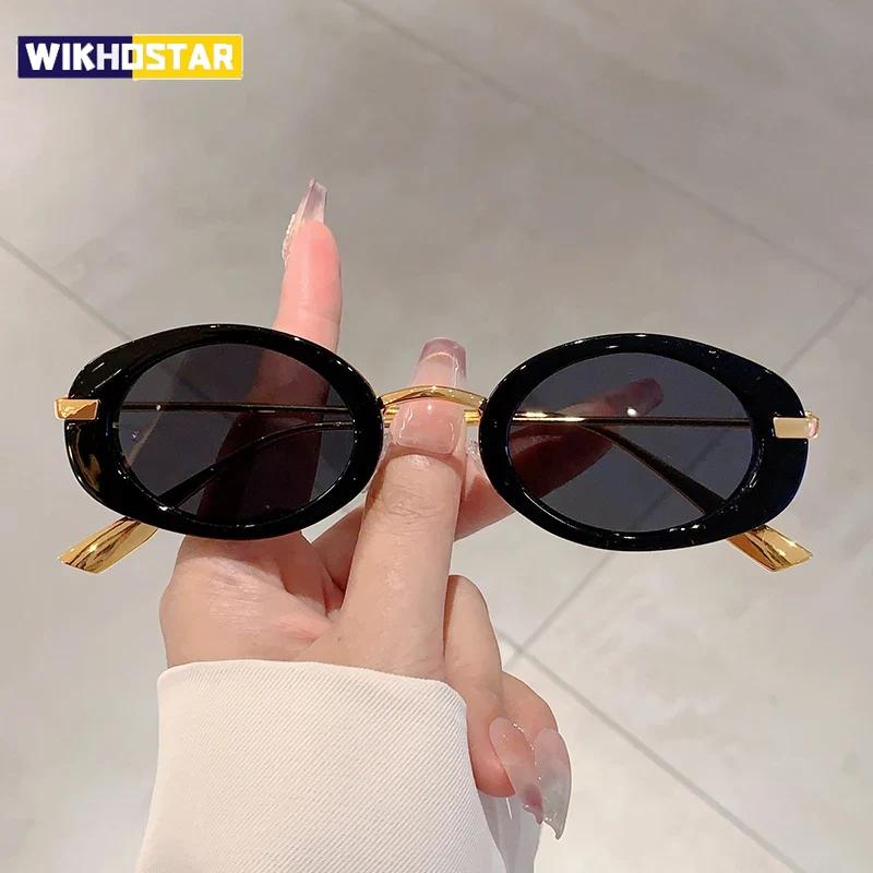 Small Oval Frame Retro Sunglasses Luxury Metal Designer Shades Women's Trendy Fashion Brand Leopard Beach Sun Glasses for Lady