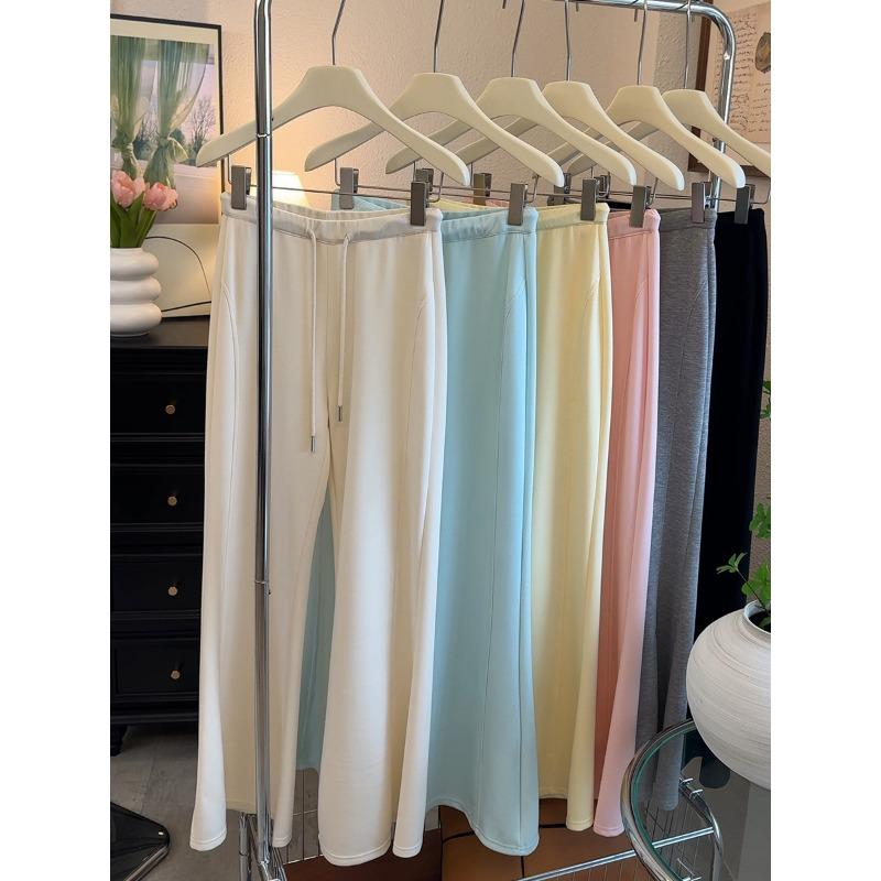 

Solid color high-waisted micro-pull pants women s Mudale Xia new women s clothing drape and thin versatile casual sports trousers L абрикосовый