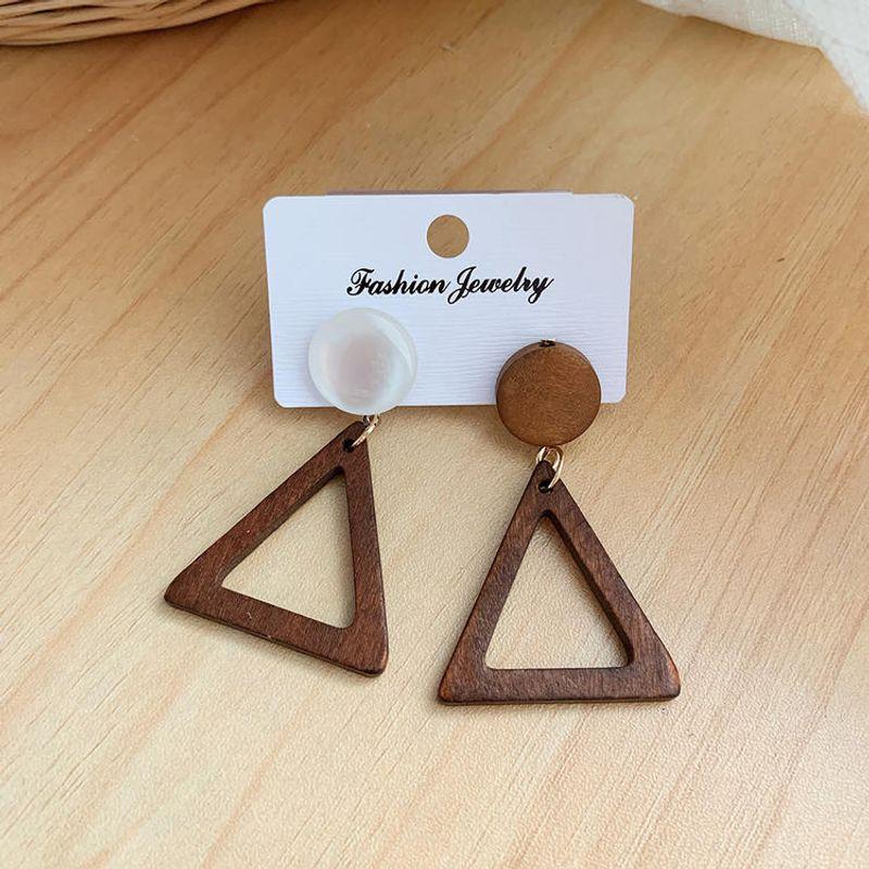 Fashion Exaggerated Geometry Natural Wooden Hollow Triangle Large Water Drop Earrings Female Stylish Log Eardrops Earrings