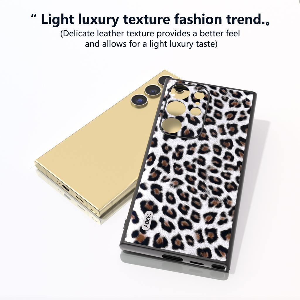 ABEEL For Samsung Galaxy S24 Ultra Case Leather Coated PC+TPU Back Phone Cover with Leopard Pattern