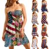 Women's Casual Strapless Sleeveless Dress Independence Day Print Summer Beach Dress Midi Length Lightweight Fabric