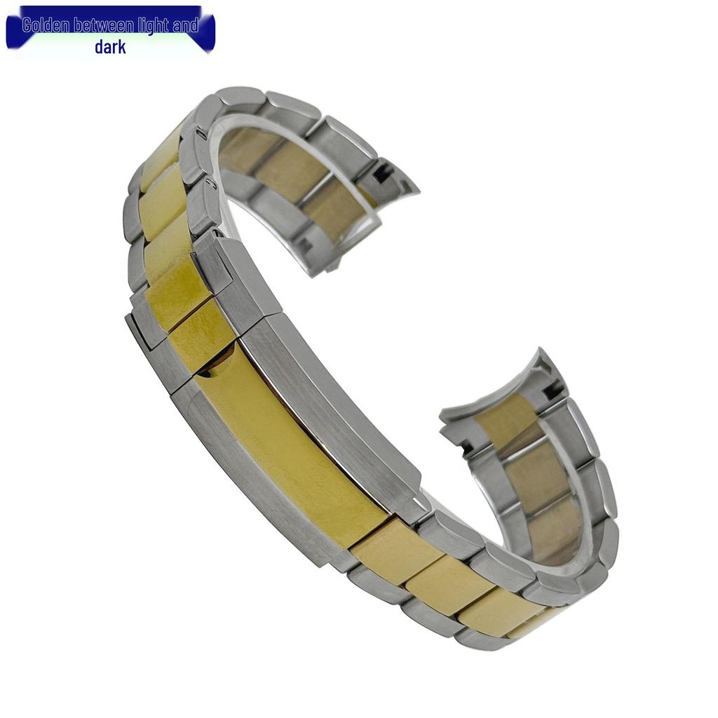 Stainless Steel Curved End Watch Band, Fits Rolex Submariner Three-Link Series, 20mm, with Safety Clasp.
