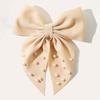 Handmade Fabric Hair Clip With Pearl Bow Ribbon Women Retro Style Back Of Head Accessory