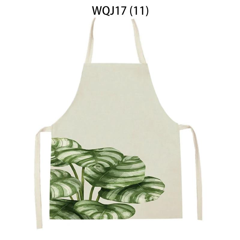 Flower Leaves Pattern Kitchen Aprons Home Cooking Linen Sleeveless Aprons Plants Style Household Sleeveless Cleaning Pinafore