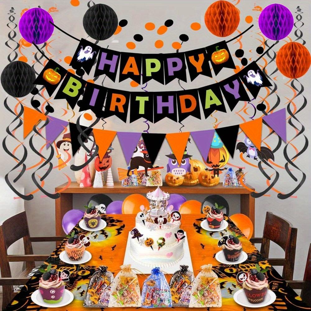 2sets Happy Halloween Banner Paper Triangle Flag Bunting Circle Confetti Hanging Garland Honeycomb Ball Swirl Streamers Halloween Party Decorations