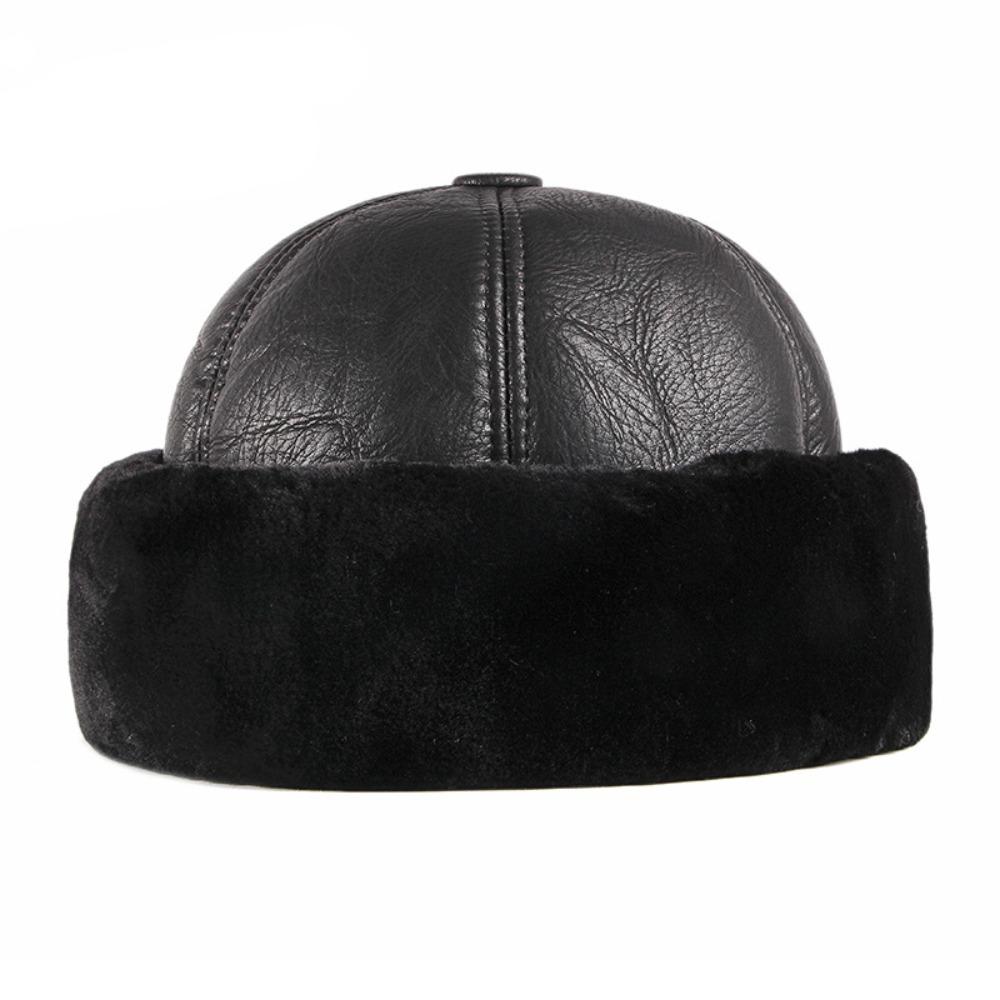 

Warm Thick Winter Hat Fleece Lined Black Men Hat Fur Leather Windproof Snow Ski Cap Winter L чорний