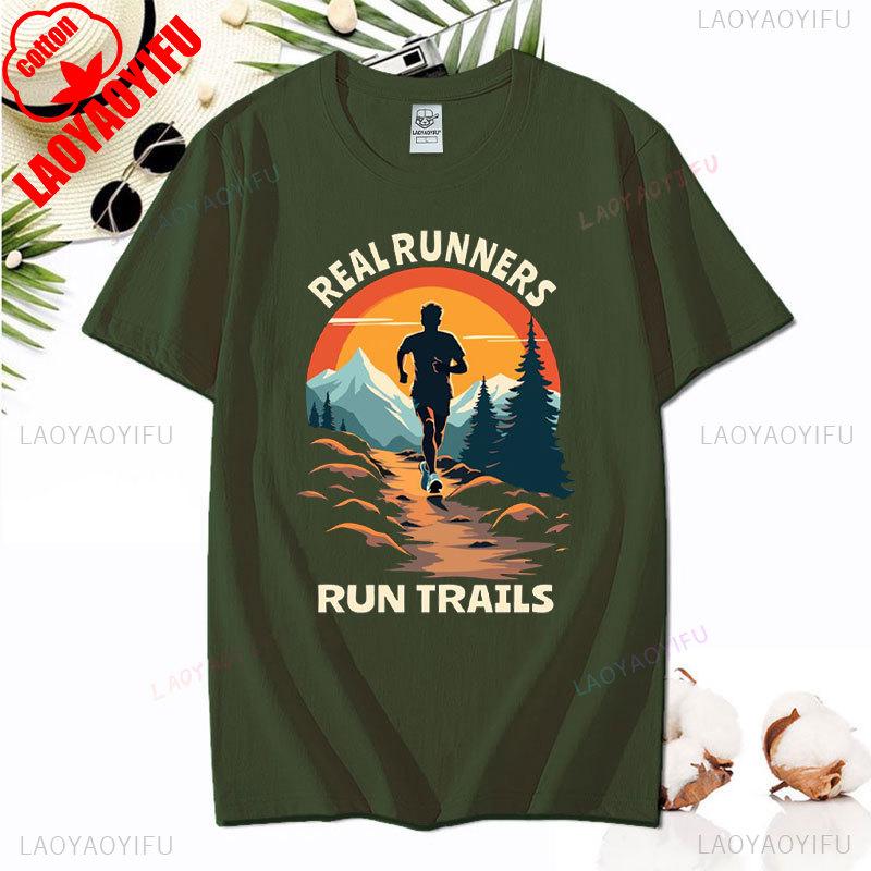 Hiking Leisure T Shirt Run Trails Be Happy Mountain Runner Trail Running Harajuku T-Shirt Men Short Sleeve Cotton Tees Camisetas
