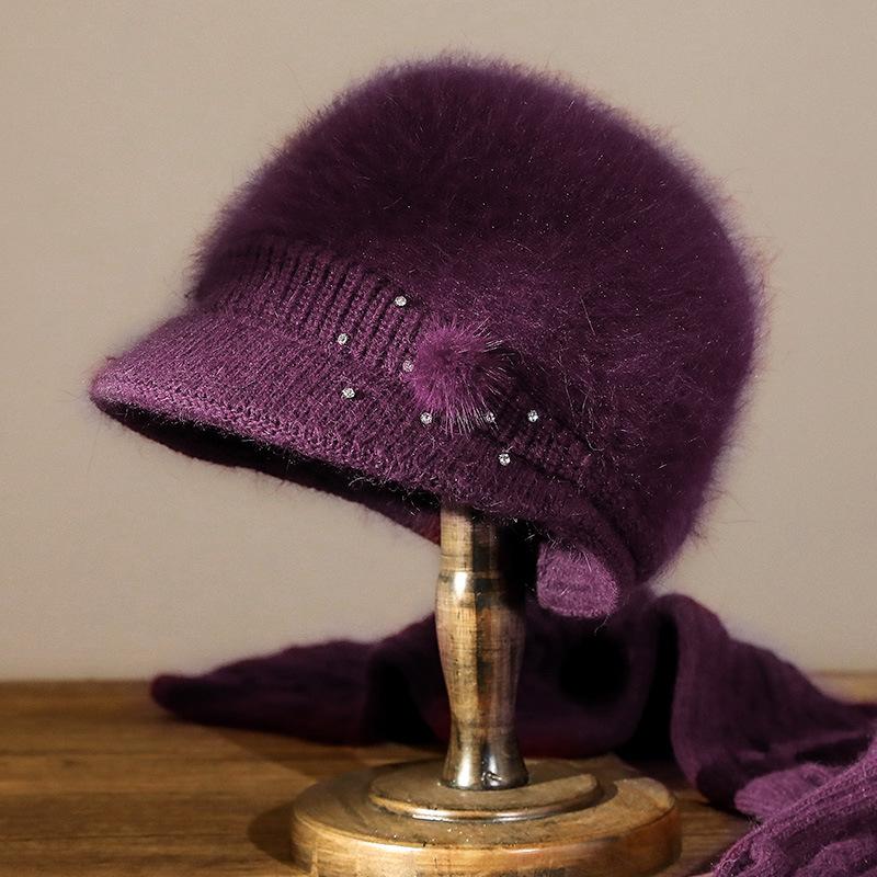 Autumn and winter women's knitted hat thickened ear protector mother warm hat rabbit hair blended wool hat go out cold