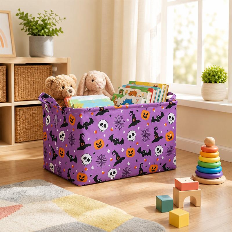 Halloween Foldable Storage Basket Large Capacity Cartoon Pumpkin Bat Collapsible Bin With Handles For Toys Books Clothes Snacks