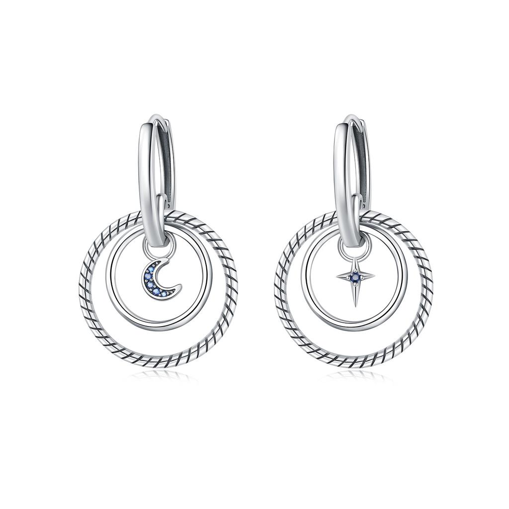 925 Silver Mysterious Star Moon Earrings Jewelry Versatile Hoop Earrings For Women Jewelry Birthday Party Fine Gifts