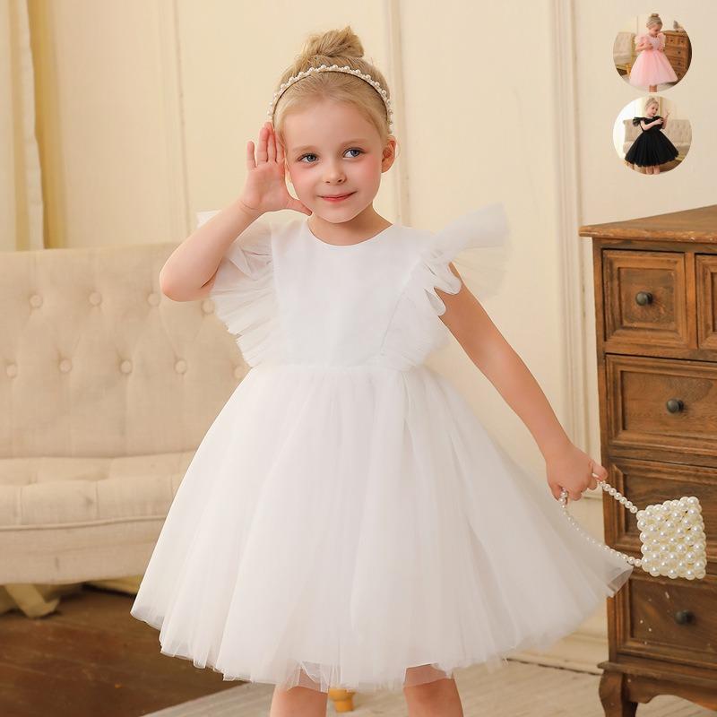 Little Girls Princess Tulle Flying Sleeve Flower Girl Party Performance Dress Gown