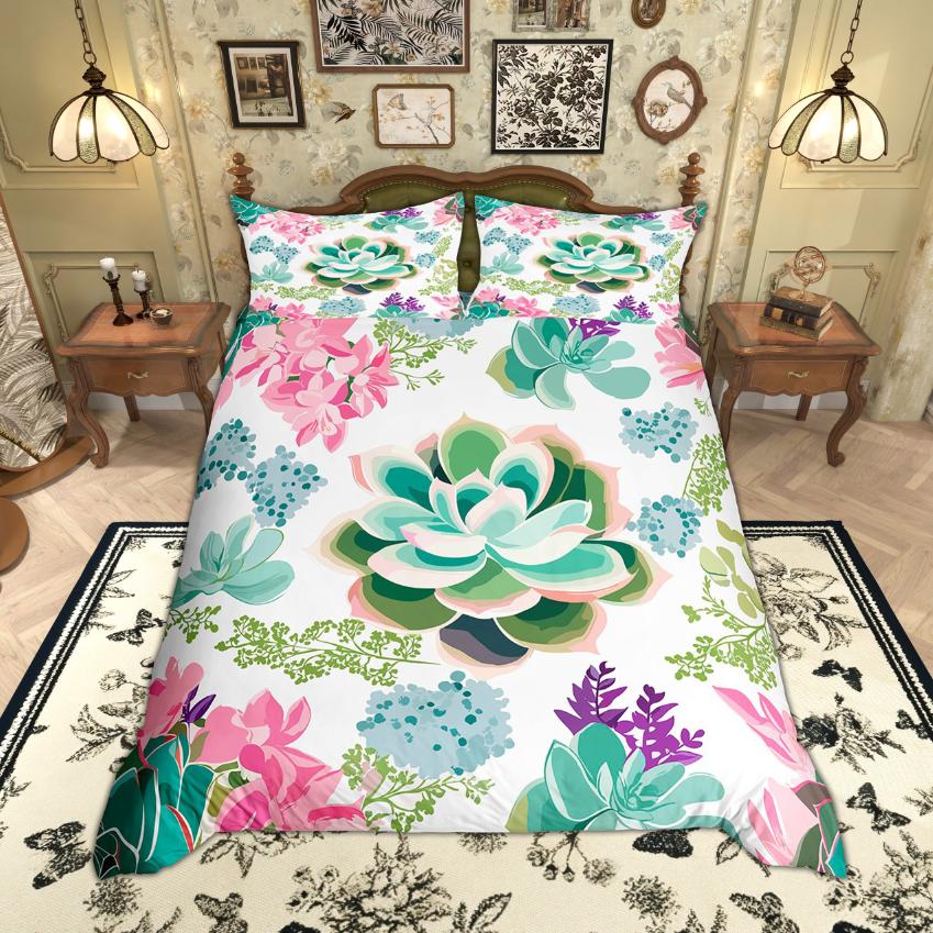 Comforter Homewish Chic Flower For Girls Spring Garden Floral Bedding Set Green Leaves Set