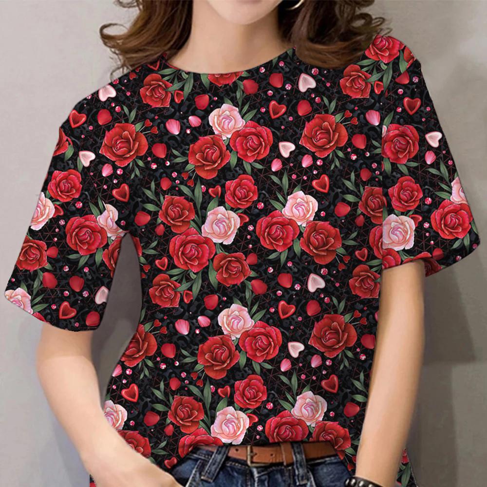 Women s Flower Pattern T-shirt Women s Clothing XS