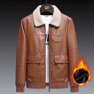 Winter Plus Velvet Lapel Three -Dimensional Casual Men 'S Zipper Leather Jacket