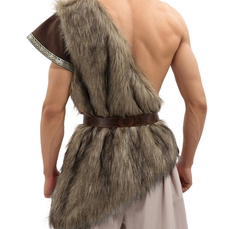 Men Vikinges Vest Medieval Faux Furs Waistcoat Coat Outwear Warriour Renaissances LARP Cosplay Costume for Halloween
