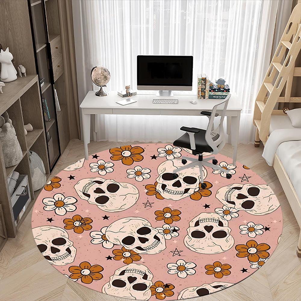 1pc Skull Flower Print Chair Carpet for Office, Non-slip, Soft and Durable Office Rug, Perfect for Office Yy260131036