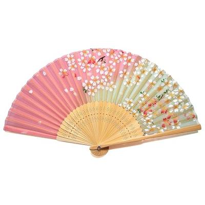 Asahi-Oh Handcrafted by Fan Artisans Women's Silk Folding Fan 21cm 30-Rib Dancing Cherry Blossoms Pi