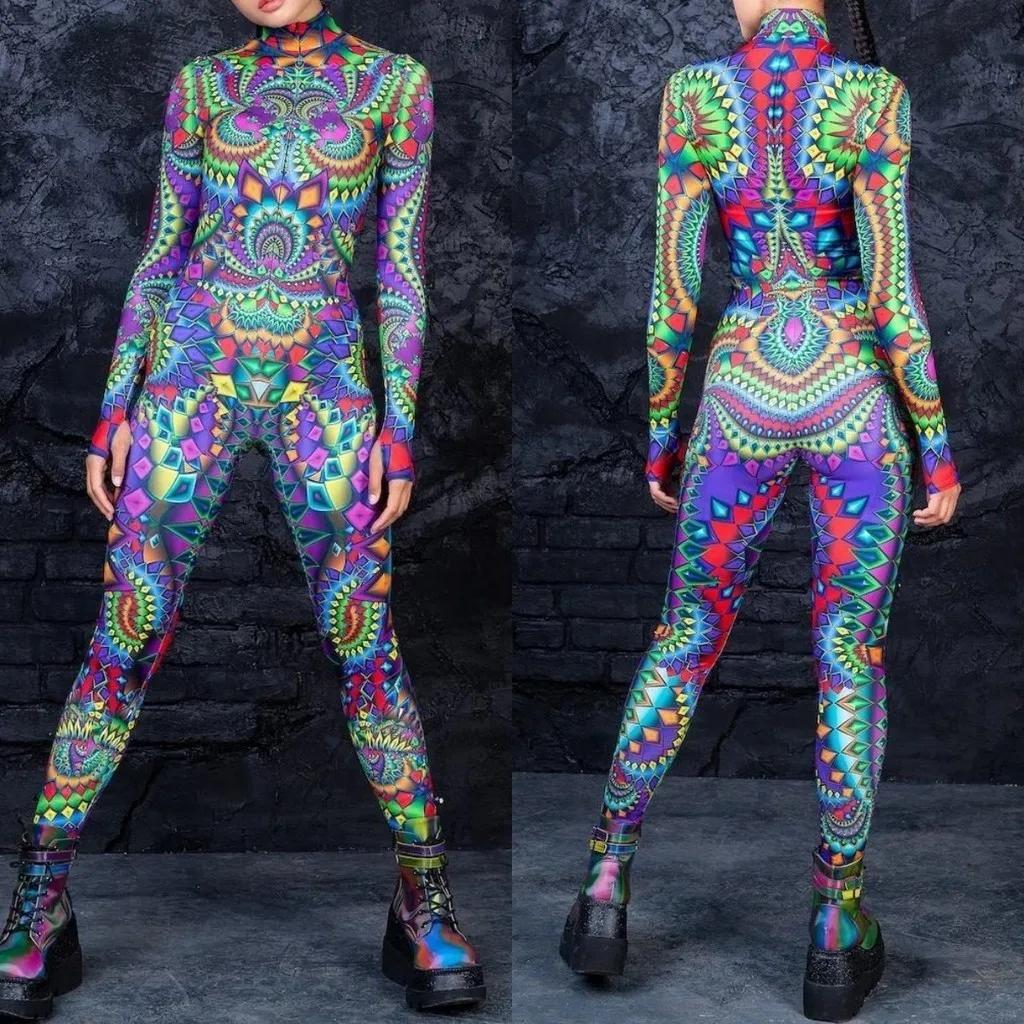 3D Digital Printing Stage Performance Costumes Adults Halloween Events Carnival Theme Party Cosplay Outfit Pretend Game Jumpsuit