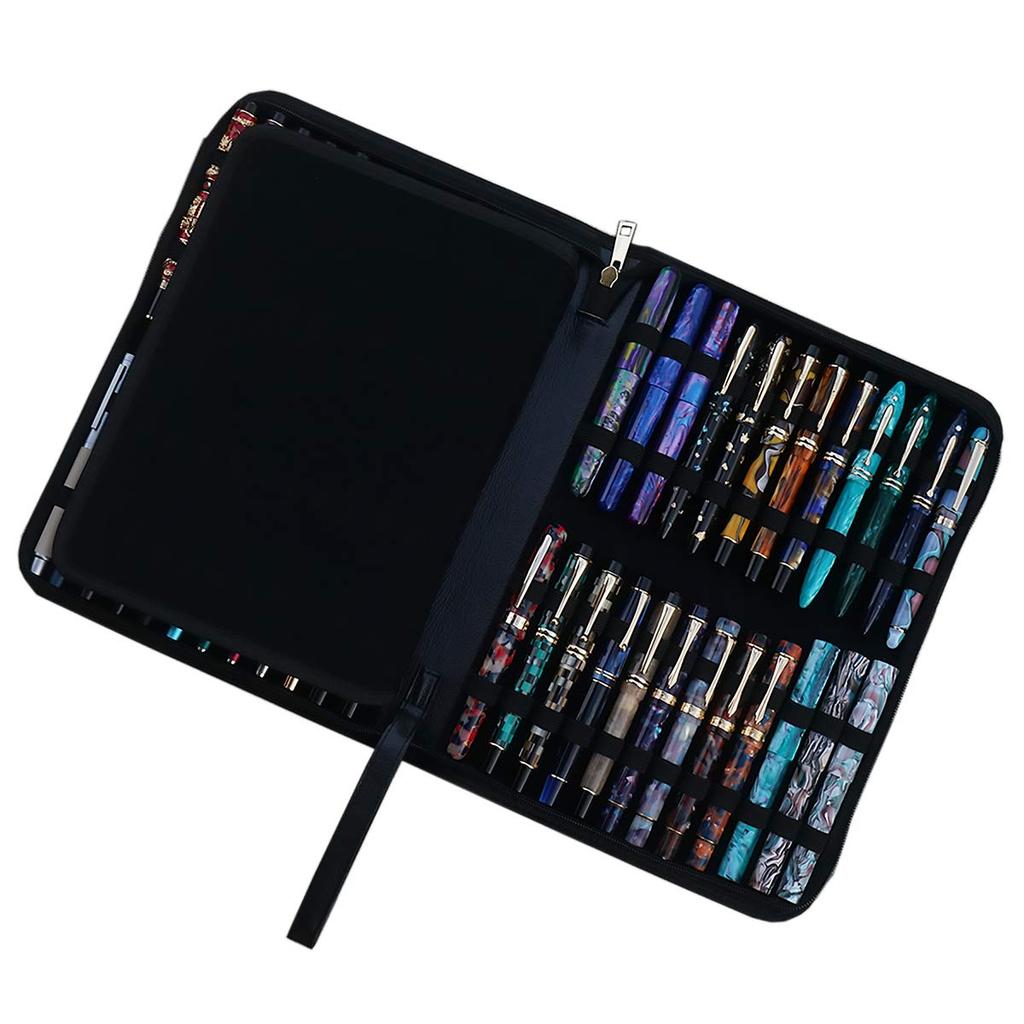Large Capacity Fountain Pen 48 Black PU Leather Case, Pens,