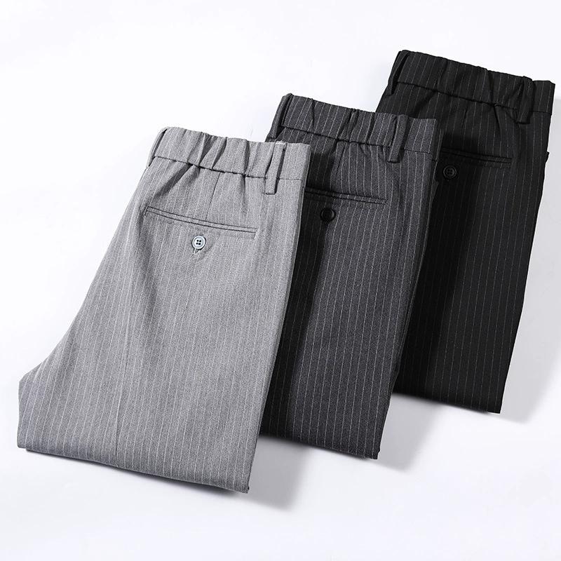 Spring and Summer Striped Men's Casual Pants Korean Version Slim Fit Small Straight Leg Western-style Pants Fashionable Elastic Long Pants for Men