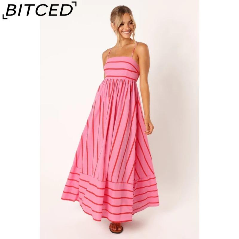 BITCED Spring/Summer Striped Strappy Backless Full-Skirted Fresh-Style Dress