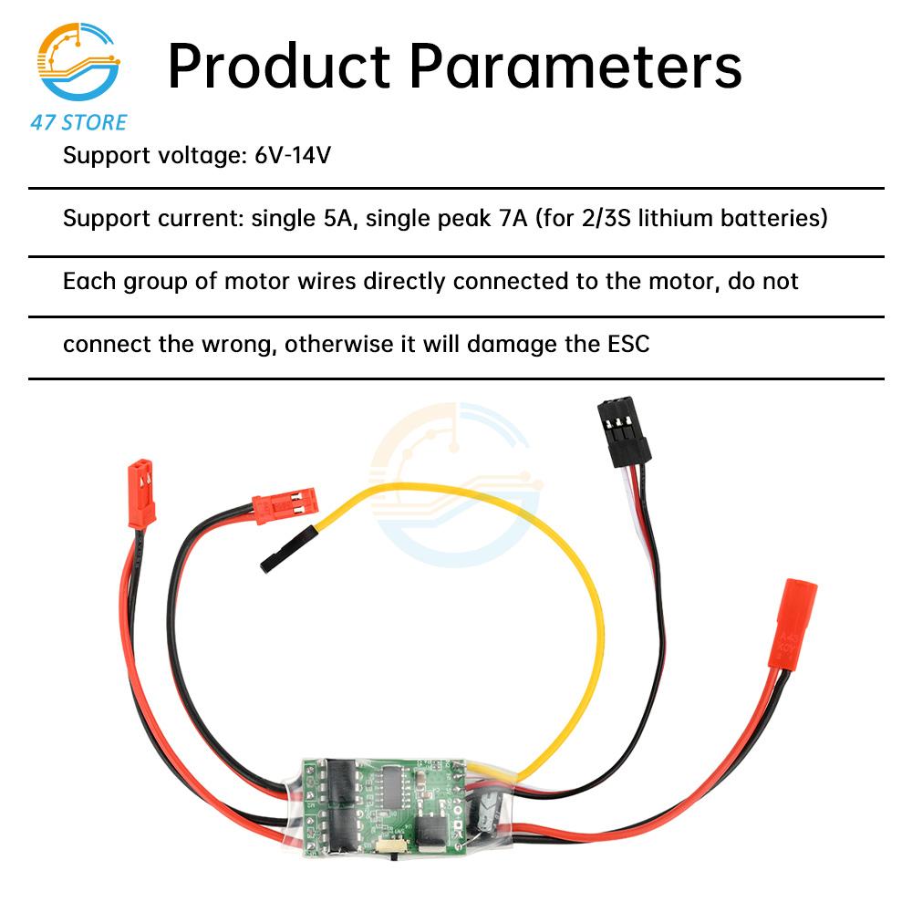 1 PC Dual Way Bidirectional Brushed Electric Speed Controller Mixed Control 2S 3S ESC 6-14V 5A for RC Tank/Speed Difference Boat