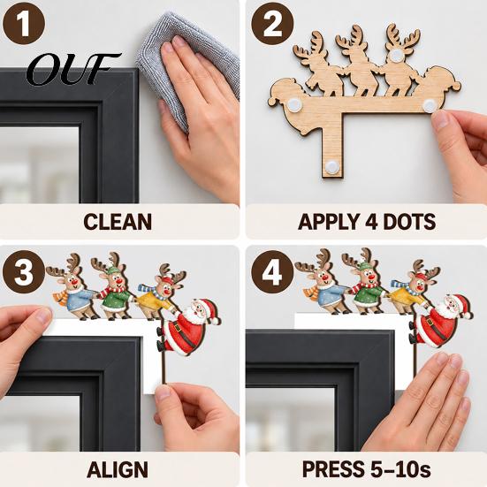 Holiday Indoor Wall Decoration Wooden Christmas Door Corner Decor, Santa Claus Reindeer/Snowman Topper Reindeer Frame Ornament for Home Decoration,