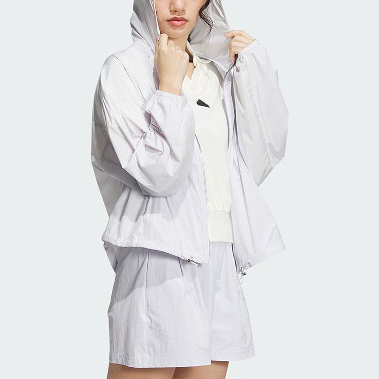 Adidas Windbreaker Casual Hooded Sun-Protective Jacket Women Outerwear Grey IM8835