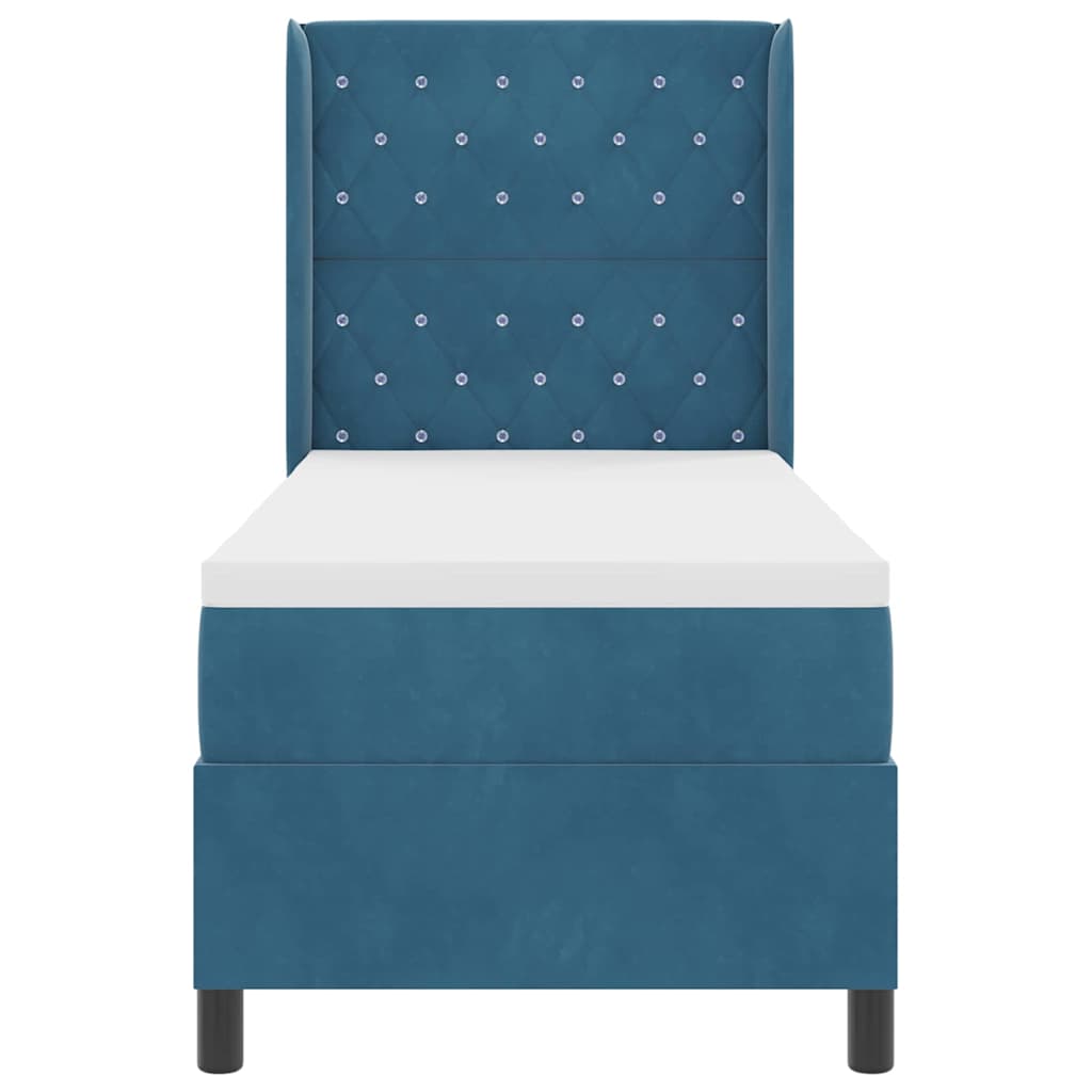 Box Spring Bed with Mattress and Headboard Blue 80 X 200 Cm Velvet