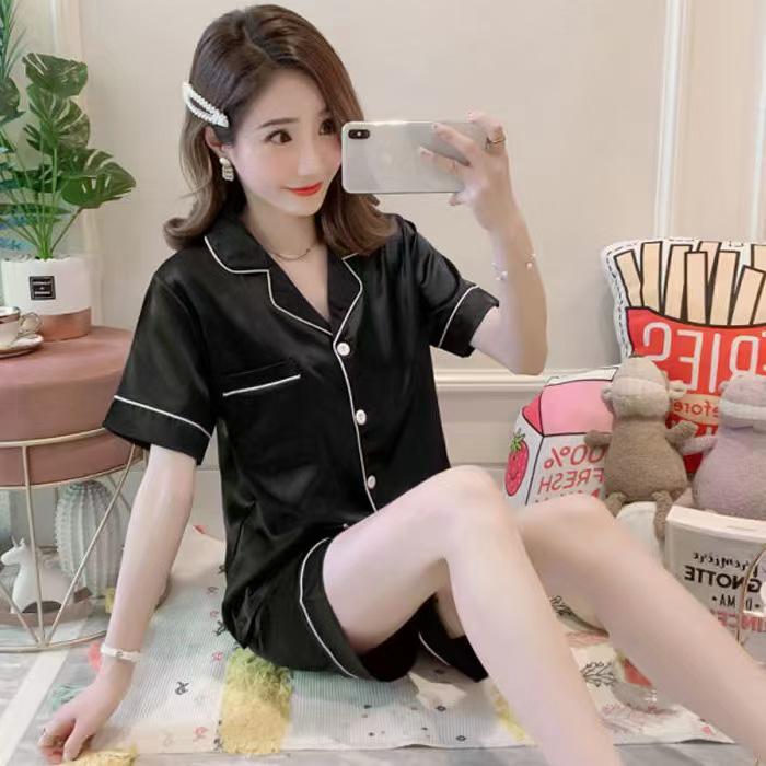 Women's Imitation Silk Short Sleeve Pajamas: Sexy, Lightweight, Plus Size Two-Piece Set with Long Pants.
