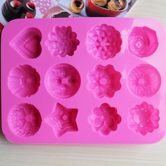 12 Holes 3D Flower Silicone Fondant Chocolate Cake Candy Mold DIY Baking Tool